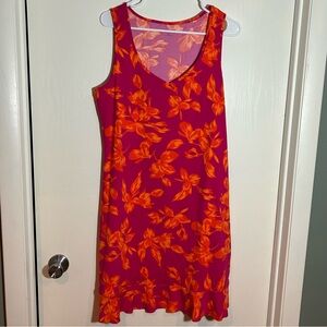 Lands' End floral‎ tropical flounce ruffle dress M/L